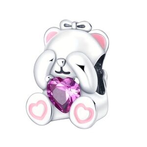 S925 Peek-a-Boo Heart Teddy Bear Bead Charm - Pandora Style